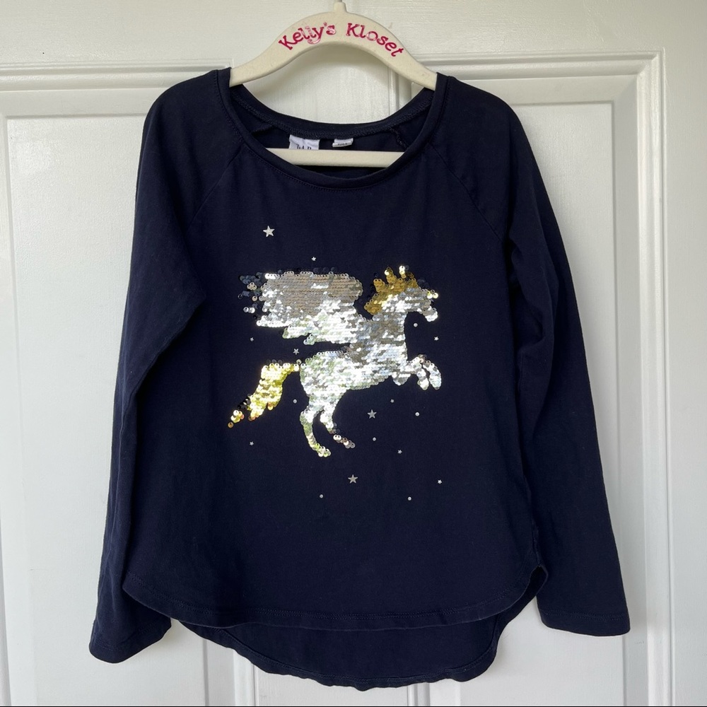 •GAP Kids• Unicorn Flip Sequin Long Sleeve Tee - Size Small